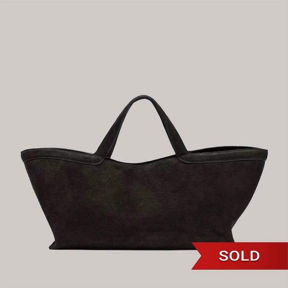 SOLD.   Zara Charcoal Genuine Elongated Suede shopper bag tote row-coded - Picture 1 of 9